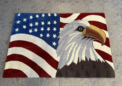 Патриотический небольшой ковер 6 x 4 фута с американским флагом белоголовый орел ручной работы китайский шерстяной ковер - Изображение 1 из 4
