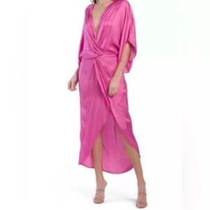 NWT YOUNG FABULOUS & BROKE THE SIREN ASYMMETRIC WRAP DRESS RASPBERRY SIZE S - Picture 1 of 15
