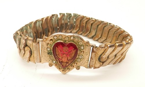 CHROME HEARTS Bracciale Vintage Bambino Emblema Aquila su Pietra Preziosa Cuore Rosso Made in Hong Kong