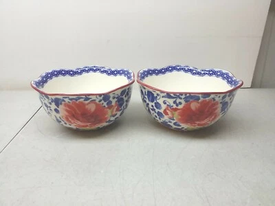 Juego de 2 cuencos grandes de sopa de chile Pioneer Woman azul rojo patrón floral Foto 1 de 4