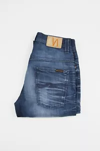 Pantalones de mezclilla 422 Nudie Thin Finn orgánicos Strikey usados azules talla 32/32 - Imagen 1 de 7
