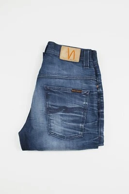 422 Nudie Thin Finn Organic Strikey Used Blue Jeans size 32/32 Foto 1 de 4