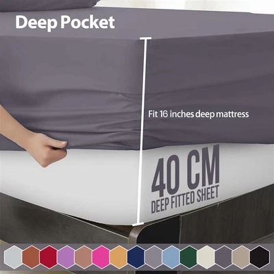 SUPREMETEXTILE Premium Quality 40cm Fitted Sheet Luxury Deep Pocket Bed Sheets With Pillowcases