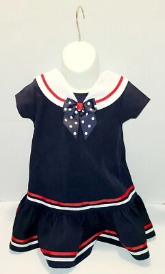 Vestido Marinero Náutico Bonnie Jean Talla 3t Niña Pequeña Azul Marino Lunares Lazo Foto 1 de 4