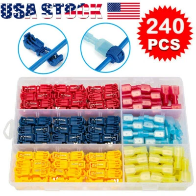 240PCS Insulated T-Taps Quick Splice Wire Connectors Spade Terminal Kit 22-10AWG - Image 1 of 4