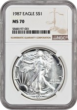 1987 Silver Eagle $1 NGC MS70 - American Eagle Silver Dollar ASE