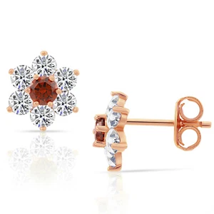 Pendiente de tachuelas de flor en tono rosa de plata esterlina de 14 K con piedra de nacimiento simulada CZ - Imagen 1 de 18