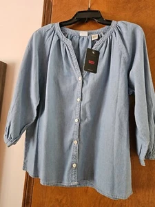 Levis woman's size S 100% cotton 3/4 sleeves denum top - Picture 1 of 5