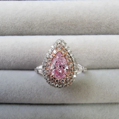 Anillo de compromiso de diamantes IGI elegante corte pera rosa de 1,14 quilates cultivado en laboratorio oro blanco de 14 quilates Foto 1 de 4