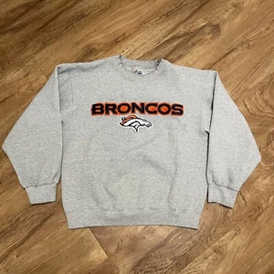 Vtg Denver Broncos Gray Sweatshirt Mens Size Medium Football NFL Fleece Pullover - Picture 1 of 9