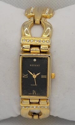 Ladies Regent Art Deco Stunning Black Dial Gold Tone Case Bracelet Watch L9 - Image 1 of 4