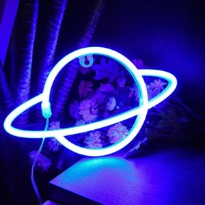 Neon Sign Light LED Wall Light Art Decor Bar Lamp Bedroom Shop Xmas Pink Planet - Picture 1 of 2