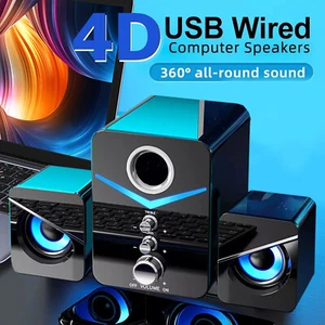 Computer Speakers USB Wired with Subwoofer Deep Bass with Blue Ambient Light - Afbeelding 1 van 11