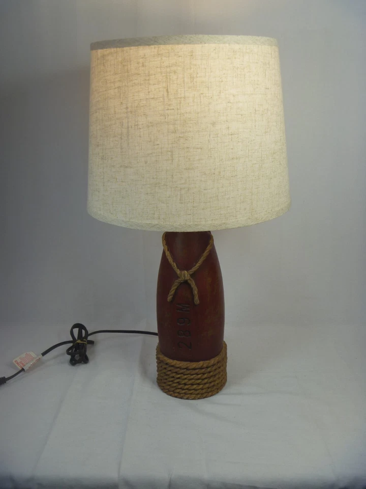 Coastal Nautical Table Lamp Burgundy w/ Rope, Shade Beach 23" Sea - Image 1 of 4