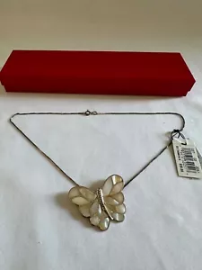 Collana vintage argento sterling .925 MOP ciondolo farfalla 18" - Foto 1 di 7