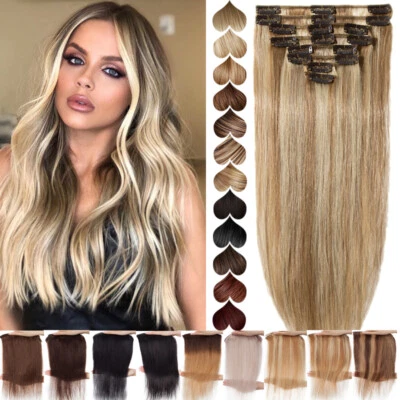 Balayage 全头 100% 人类发饰夹 8 件 Remy 发饰 18-22 — 第 1/4 张图片