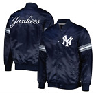 Men's Navy New York Yankees Pick & Roll Satin Varsity Full Snap Jacket