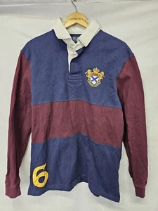 Polo Ralph Lauren Shirt Size L Long Sleeve Lion Crown Crest Rugby Colorblock - Picture 1 of 4