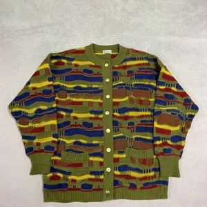 Vintage Knitted Cardigan Abstract 3D Patterned Chunky Knit Women's Large - Picture 1 of 5