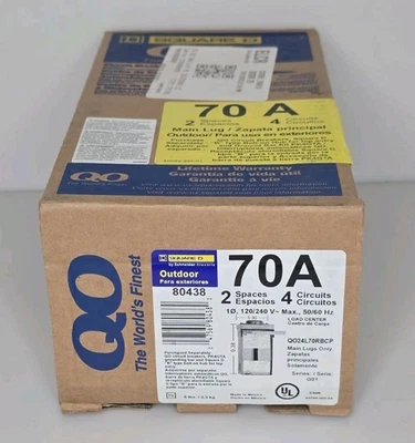 全新 QO 70 安培 2 空间 4 电路户外主凸耳负载中心 带保护套 80438 — 第 1/3 张图片