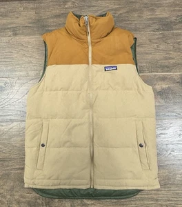 Chaleco Patagonia Jack Para Hombres Pequeño Tostado/Verde Reversible Puffer Cremallera Completa Plumón de Pato - Imagen 1 de 10