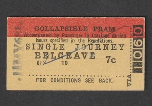 Billete de tren cochecito plegable Belgrave Victorian Railways 1968 de colección - Imagen 1 de 2