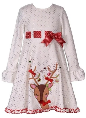 NUEVO Vestido de Navidad Bonnie Jean Niñas Talla 6X "IVORY GOLD REINDEER" Tee-Knit Foto 1 de 4
