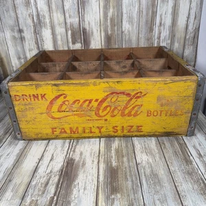 VTG Yellow Wooden 12 Slot Bottle Coca-Cola Coke Crate Rare Seattle Family Size - Picture 1 of 9