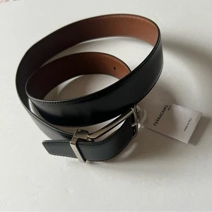 SALVATORE FERRAGAMO HERREN WENDBARER VERSTELLBARER LEDERGÜRTEL SCHWARZ/BRAUN NEU MIT ETIKETT - Bild 1 von 15