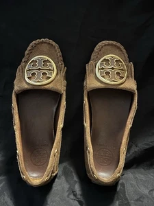 Tory Burch Brown Suede Moccasin Size 5 1/2 Medium Made In Brazil EC - Picture 1 of 4