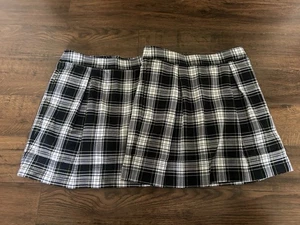 2 Lands End School Uniform Skirts Girls Size 10, White Plaid top of Knee Pockets - Picture 1 of 6