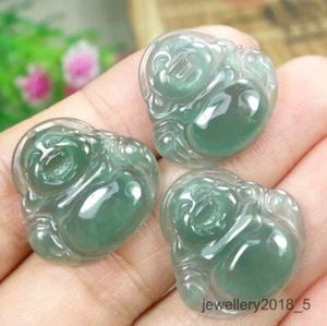 Small 3Pcs Certified Icy Green Burma 100%Natural A jadeite jade Pendant~Buddha 佛 - Picture 1 of 13