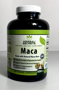 Herbal Secrets Maca Root Capsules- 500 Mg 250 Veggie Capsules (Non-GMO) - Picture 1 of 3