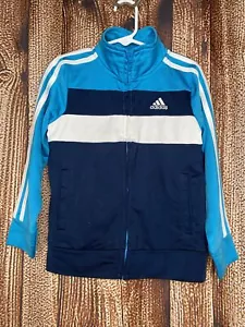 Adidas Youth Boy’s Size 4 Navy Blue & Light Blue Zip Up Track Jacket - Picture 1 of 5