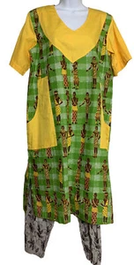 Homemade African Outfit/Kaftan & Pants Women Medium Yellow,Green,Brown Cotton - Picture 1 of 5