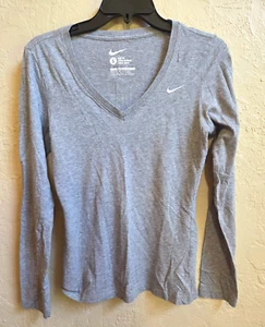 Nike Slim Fit T Shirt Womens Small Gray Fitted Athletic Long Sleeve - Picture 1 of 7