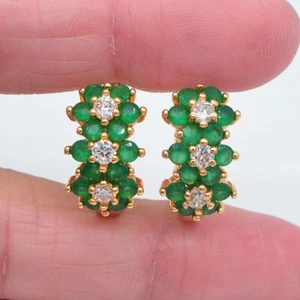 18K Yellow Gold Filled Women Fashion Green Topaz Flower Huggie Earrings Jewelry - Picture 1 of 24