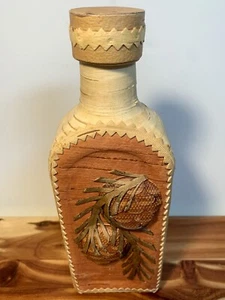Birch Bark Wrapped Glass Bottle w Decorative Pinecones and Lid – 8 inches high - Picture 1 of 14