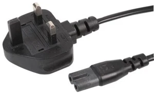 3M UK MAINS PLUG TO IEC C7 FIGURE 8 TYPE CABLE TV SKY VIRGIN LAPTOP PS XBOX LEAD - Picture 1 of 8