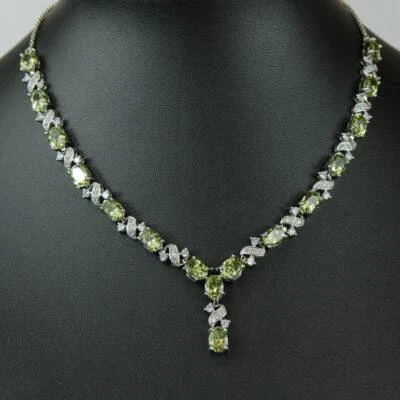 WHITE GOLD FINISH Created Diamond Peridot "Love and Kisses" Necklace - Image 1 of 4