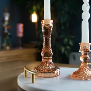 Orange Tall Textured Glass Candlestick Dinner Candle Holder 18cm - Picture 1 of 4