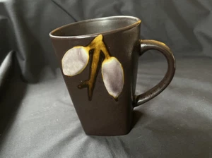 Brown Stoneware Ceramic Coffee Mug Branch Leaf Bud Motif 5” Tall - Picture 1 of 5