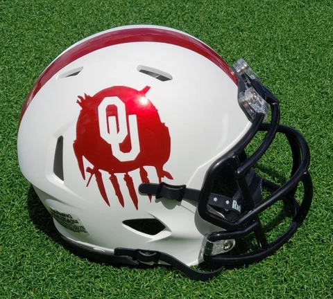 OKLAHOMA SOONERS WHITE MATTE METALLIC LOGO FOOTBALL MINI HELMET +VISOR OPTION Cover