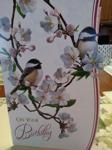 Greeting Card On Your Birthday Birds Flowers - Picture 1 of 7