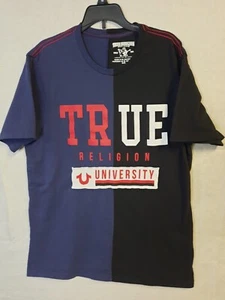 True Religion Split University Tee. Men's Medium. Black/Blue - Picture 1 of 4