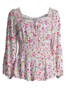 NEW NWT White Floral Jr Large 11/13 Empire Waist Square Neck Boho Shirt NOBO - Picture 1 of 4