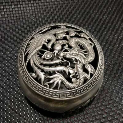 Antigua estatua china escultura de dragón y fénix plateada enchapada en cobre Foto 1 de 4