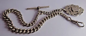 Antique 51g solid silver pocket watch albert chain & silver double sided fob - Picture 1 of 11