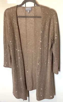 Glamorous 100% cashmere cardigan, by Pure Collection, taupe w sequins, size L - Image 1 of 4