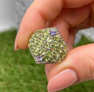 Natural Peridot and Tanzanite gemstone Ring, Sterling Silver 925, Size 9 US - Picture 1 of 3